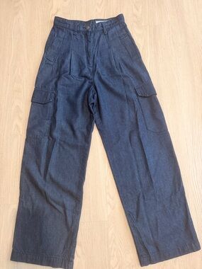 rag & bone Women's Dark Blue Wide-Leg Cargo Jeans